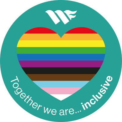Westmorland and Furness Council logo with heart, filled with rainbow and at the bottom says "Together we are... inclusive"