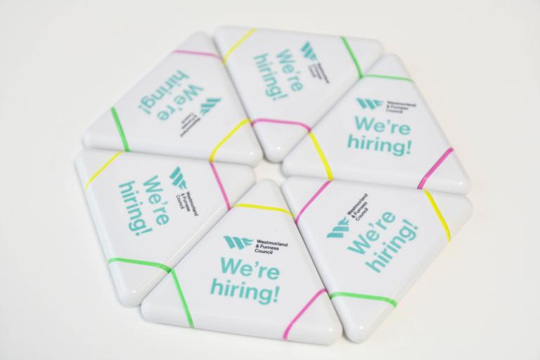 Highlighters with the W&F logo and 'We're Hiring' wording