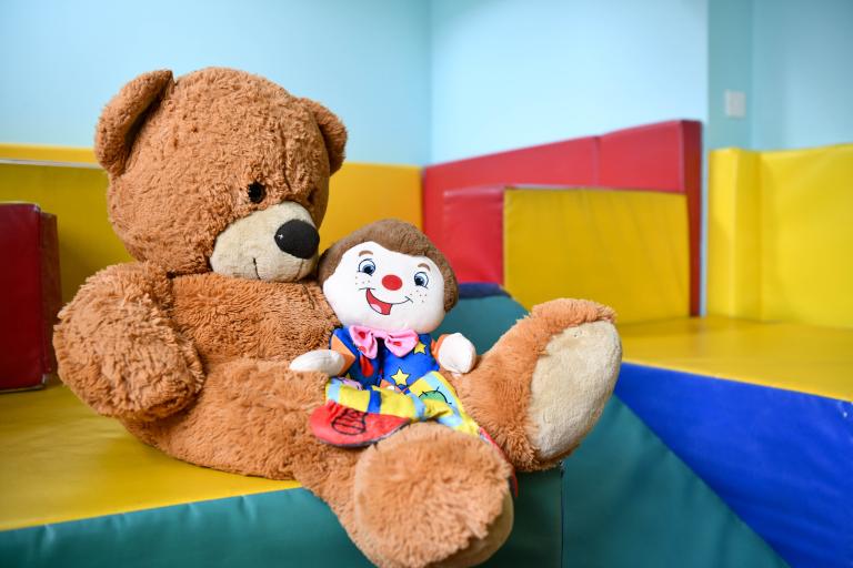 Children's soft play area with two teddies
