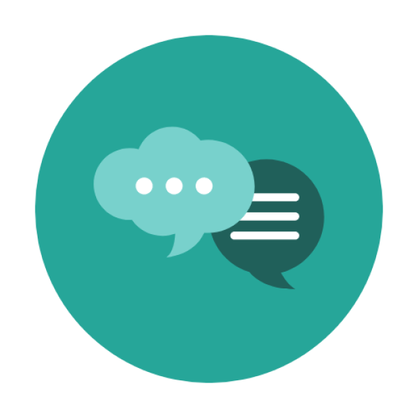 teal logo of conversation icons